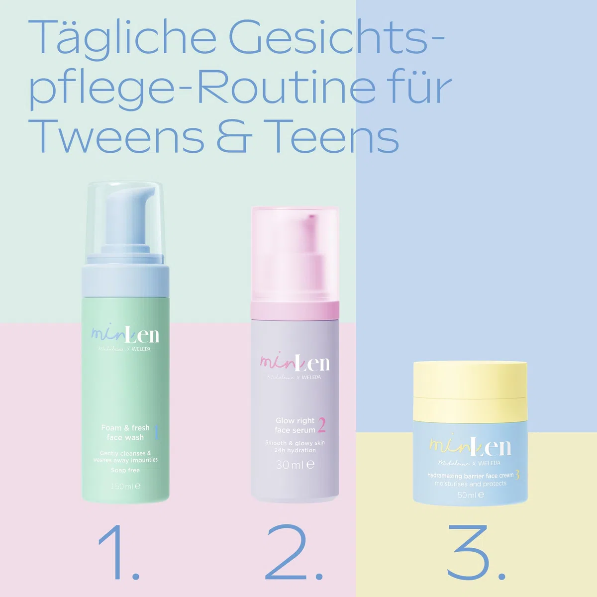 From Head to Glow Set Naturkosmetik Gesichtspflege Geschenkset für Kids & Tweens - Foam & Fresh Waschgel, Barrier Gesichtscreme/Feuchtigkeitscreme & Travelsize Glow Right Face Serum (vegan)
