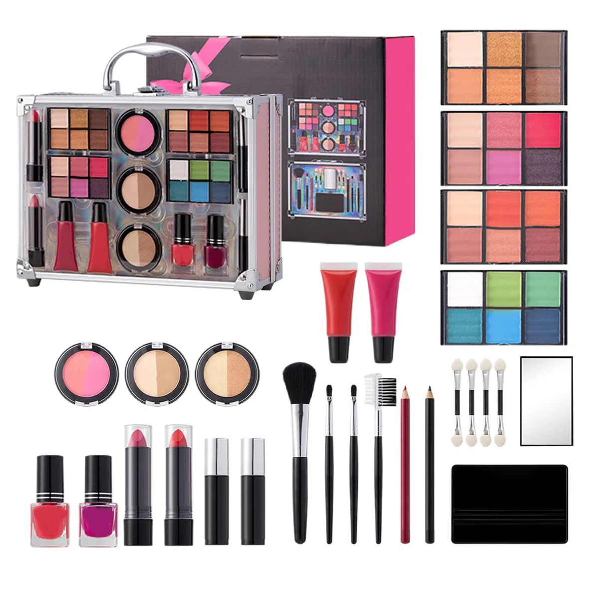 Make-up-Set für Frauen Wasserfester Lidschatten, Lippenstift, Rouge | Komplettes Make-Up-Set für Zuhause Reisen Büro Geschäftsreisen Bühnenauftritte Veranstaltungen Partys Ausgehen