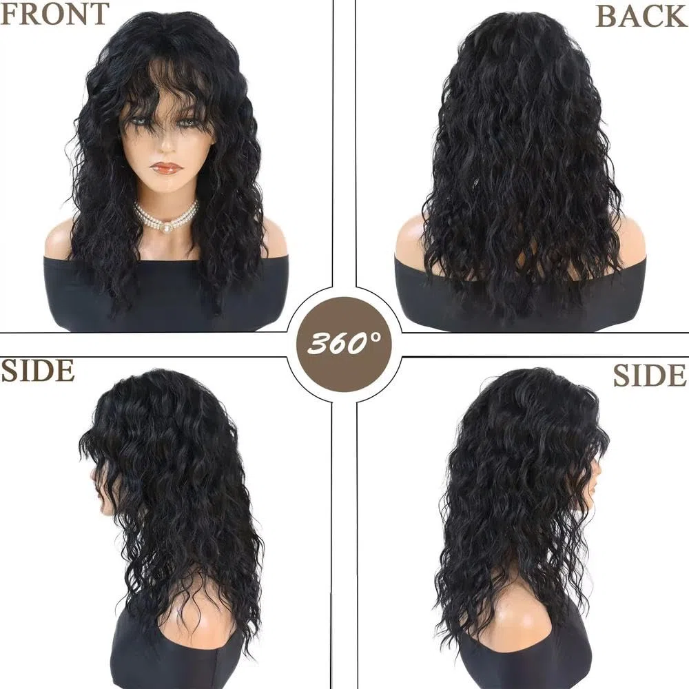 Haarpflege 20 Zoll Lange Gewellte Lockige Haarperücke Mit Pony Für Frauen Party Cosplay Alltagskleidung(Gray)