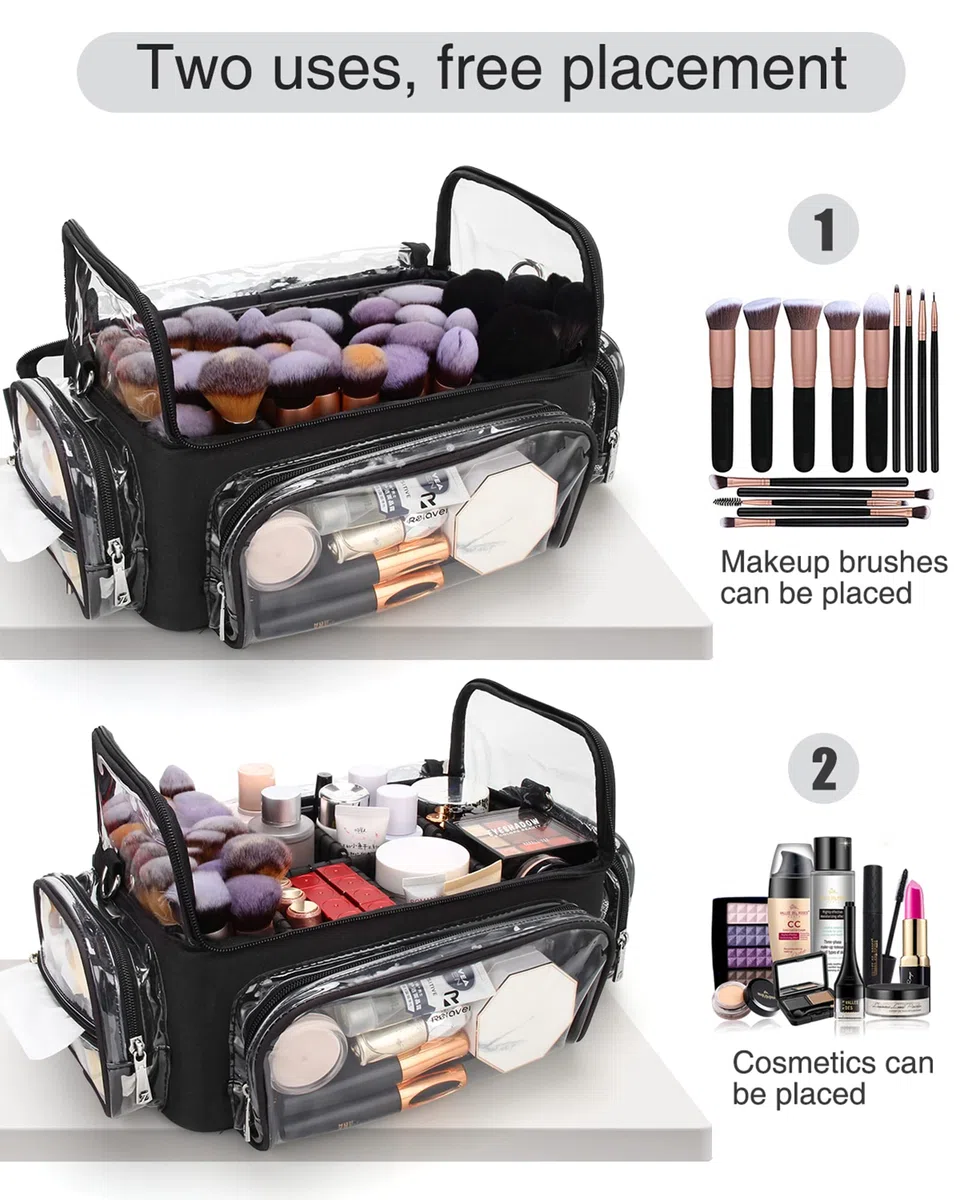Relavel Makeup Pinseltasche – Professioneller, Extra Großer Pinselhalter für Makeup-Künstler, Reisekoffer mit Verstellbarem Riemen und Trennwänden