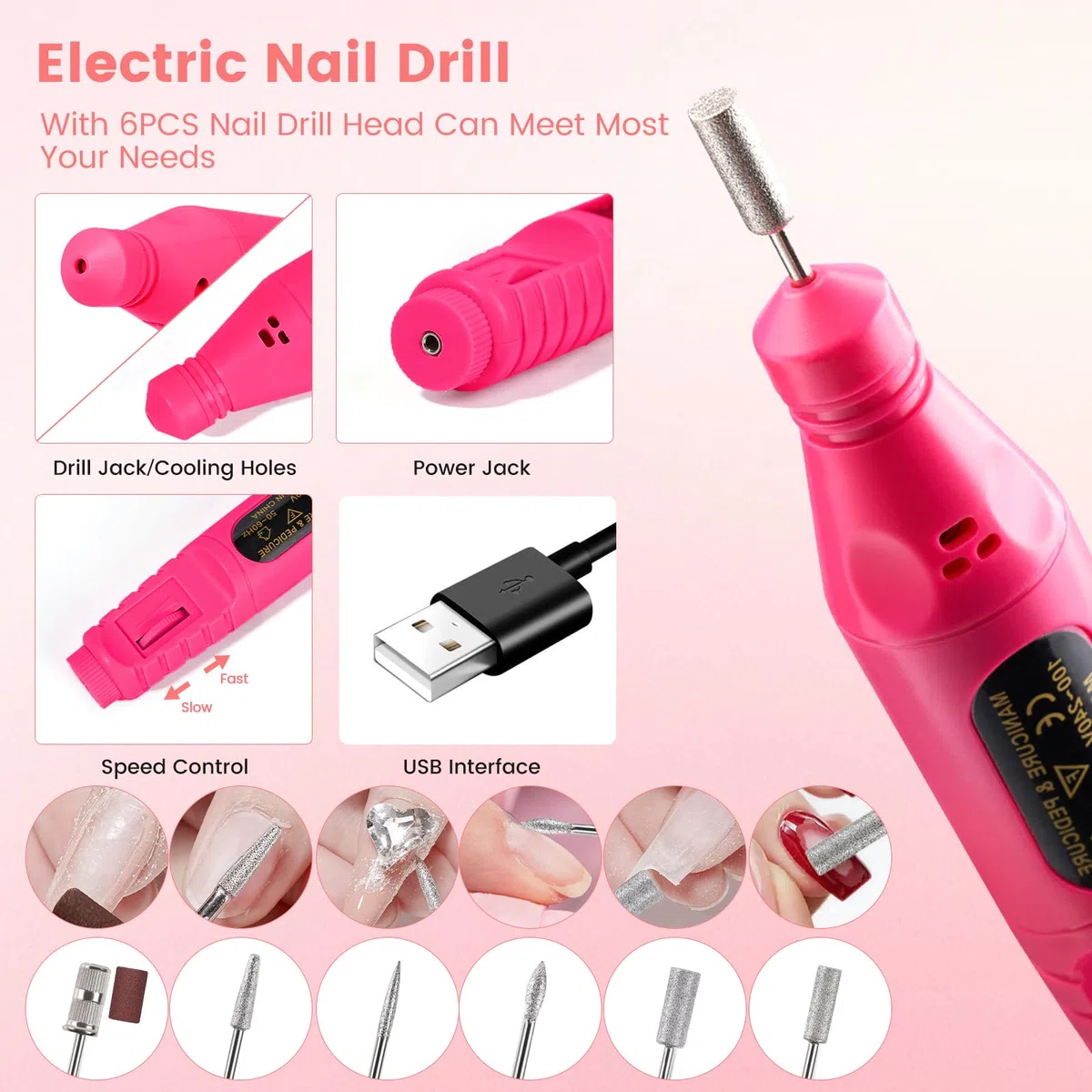 Deciniee Acryl Nagel Kit: Acryl Pulver Set mit UV-Lampe/Elektrischen Nagel Bohrer/False Tipps /6 Farben Pulver+Monomer Gel Nägel Set Nageldesign in Rosa Geschenktasche Frauen