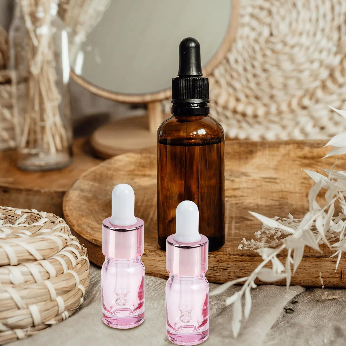 35 Stück Nachfüllbare 5ml Glasflaschen in Roségold mit Pipette Sichere und Wiederverwendbare Kosmetikflüssigkeitsbehälter für Reisen und Tägliche Schönheit