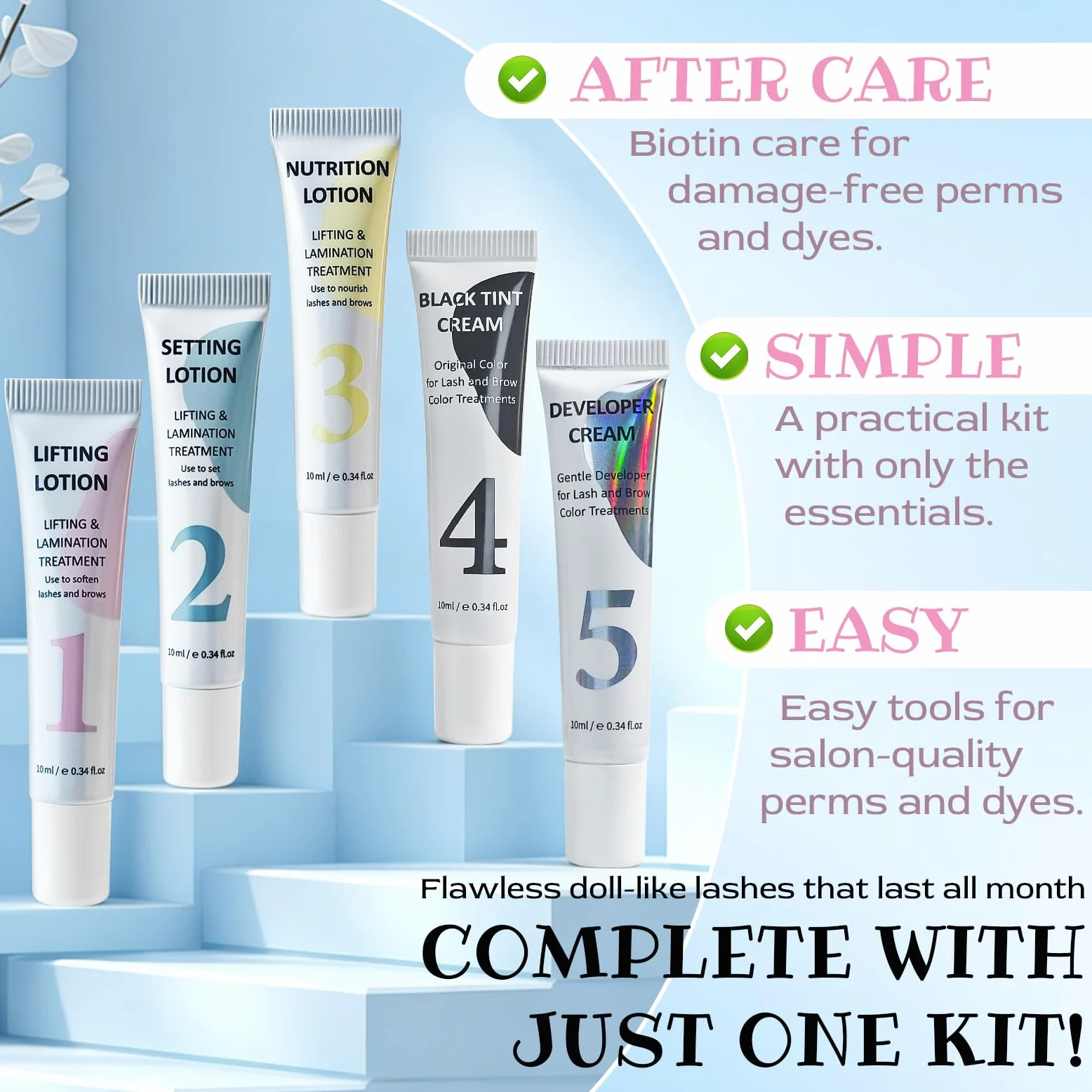 Wimpernlifting Set mit Farbe Schwarz, Wimpern Lifting Set& Brow Lifting Set, 2-in-1 Wimpernlifting Set für zu Hause, Tubenform, für alle Augenformen, ausführliche Schritt-für-Schritt-Anleitung