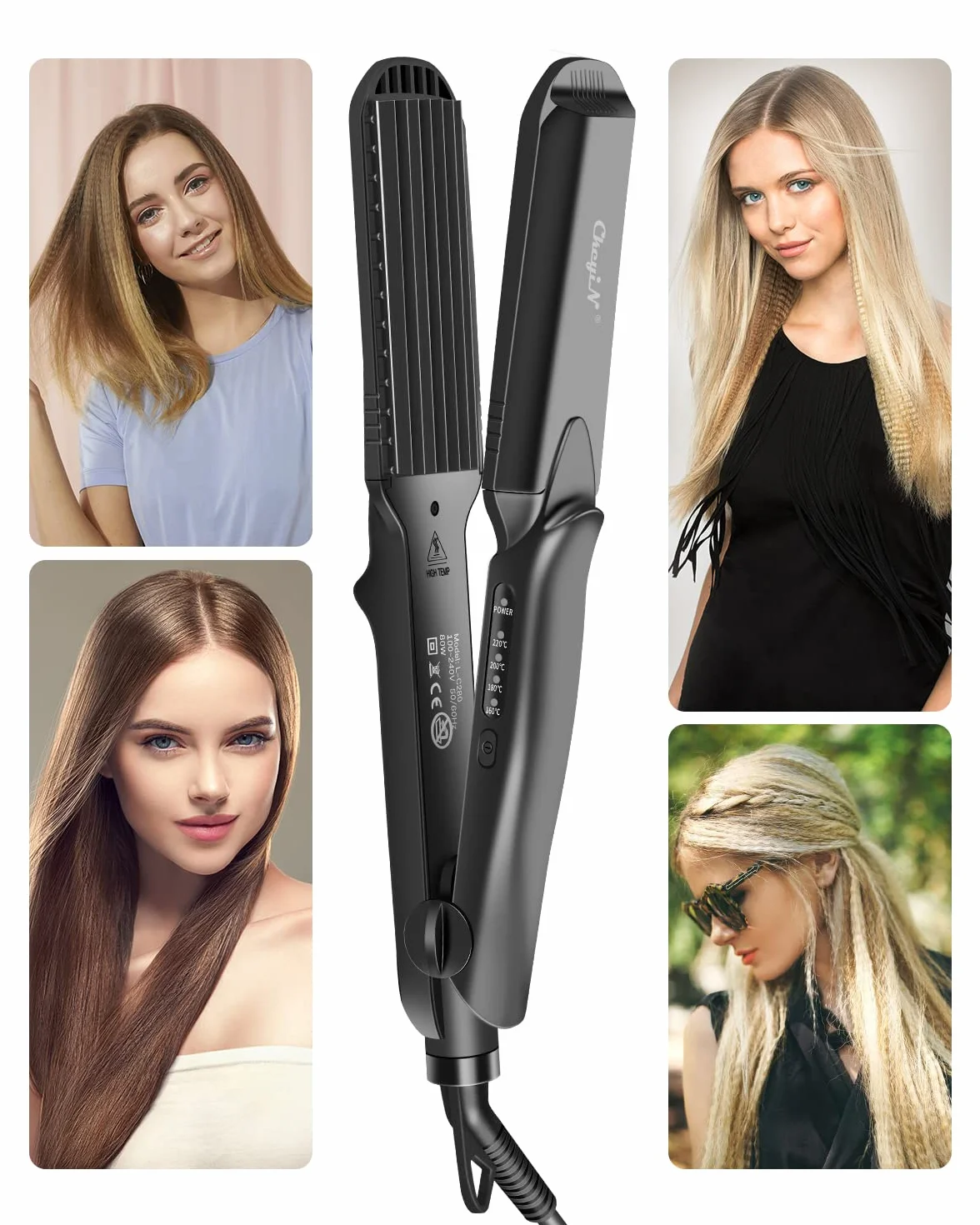 CkeyiN Kreppeisen für Haare,4 in 1 Haarglätter Glätteisen Keramik,Multistyler Glätteisen Set Welleneisen Temperaturregelung Glattes und Hair Crimper