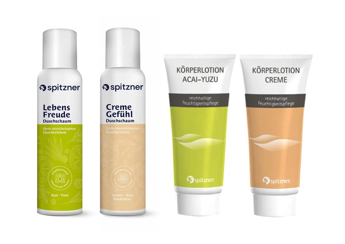 Spitzner Körperpflege Dual Set, 4-teilig: 2 x Duschschaum (150 ml) & 2x Körperlotion (200 ml) Acai Yuzu & Creme –