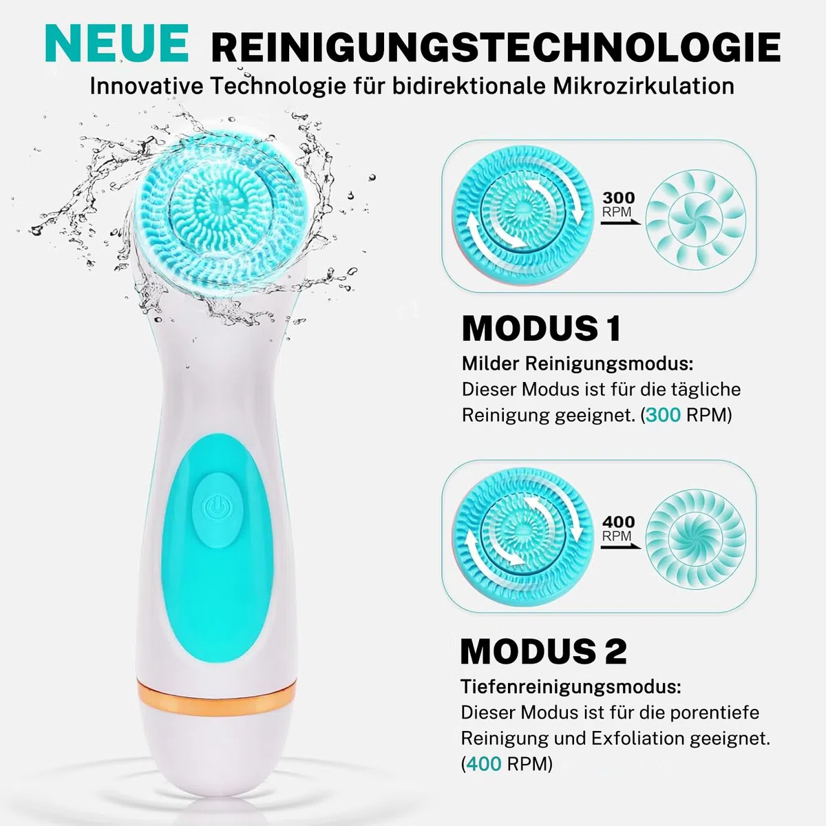 3 in 1 Elektrische Gesichtsreinigungsbürste mit 3 Bürstenköpfen, Wiederaufladbar, Tiefenreinigung Wasserdichte Gesichtsbürste für Männer und Frauen, Jeden Hauttyp (Blau)