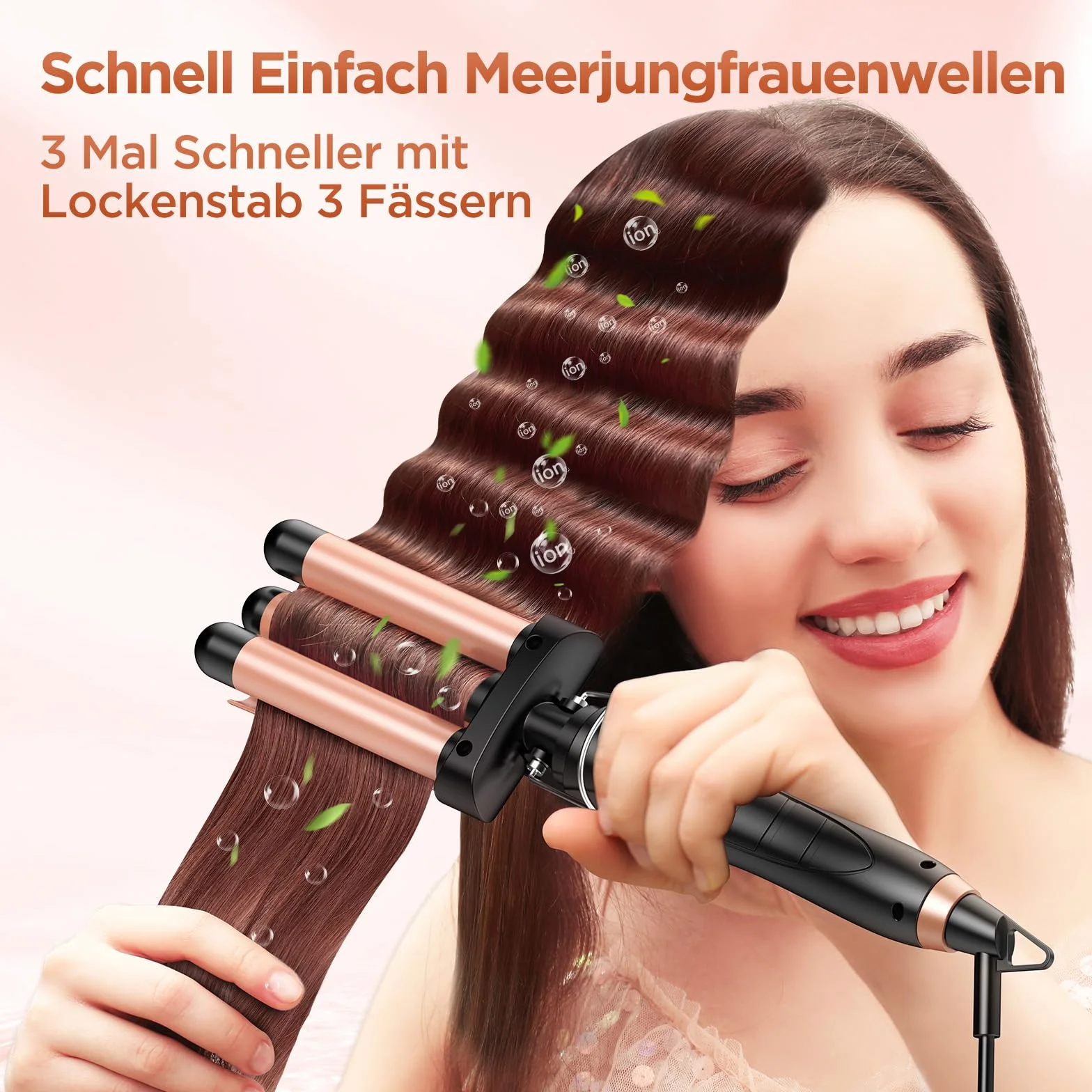 BESTOPE MIX Welleneisen Set 5 in 1, Lockenstab mit Verschiedenen Aufsätzen Einstellbare Temperatur Keramik Lockenstab Große Locken Schnellaufheizung lockenstäbe 3 Fässer für Lange/kurze Haare