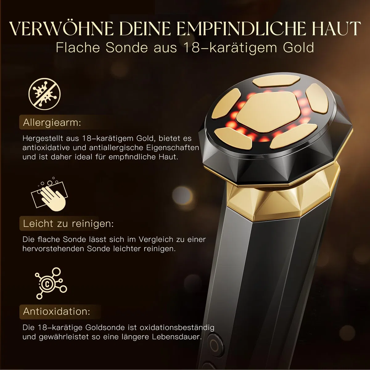 ANLAN 5-in-1 Gesichtsmassagegerät mit 18K Gold – Radiofrequenz, EMS, Mikrostrom & Lichttherapie – Falten reduzieren, V-Form Lifting für empfindliche Haut