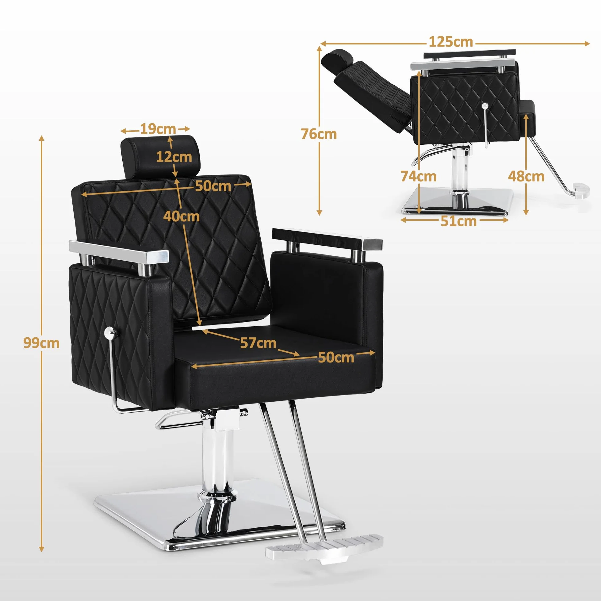 Barberpub Friseurstuhl mit Kopfstütze Kippbar Hydraulikpumpe 360° Drehbar Höhenverstellbar PVC Kunstleder Schwarz