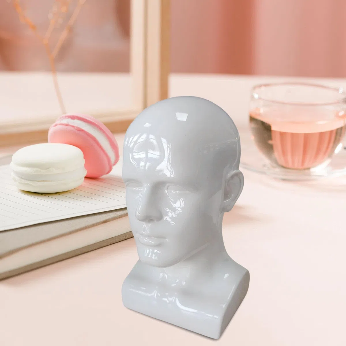 Milageto Männer Mannequin Kopf PVC Display Ständer Glanz Farbe Beauty Styling Werkzeug Zubehör für Hut Schal Perücken 13,4 Zoll hoch, Weiß