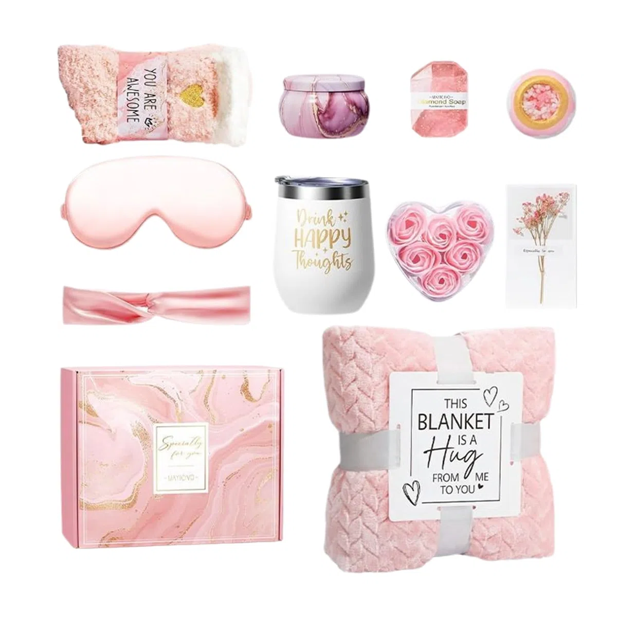 Spa Körperpflege, Geburtstagsgeschenk für Sie | Set Entspannung und | Wohlbefinden mit Decke aus Flanell für Schwester, Mutter, Ehefrau,