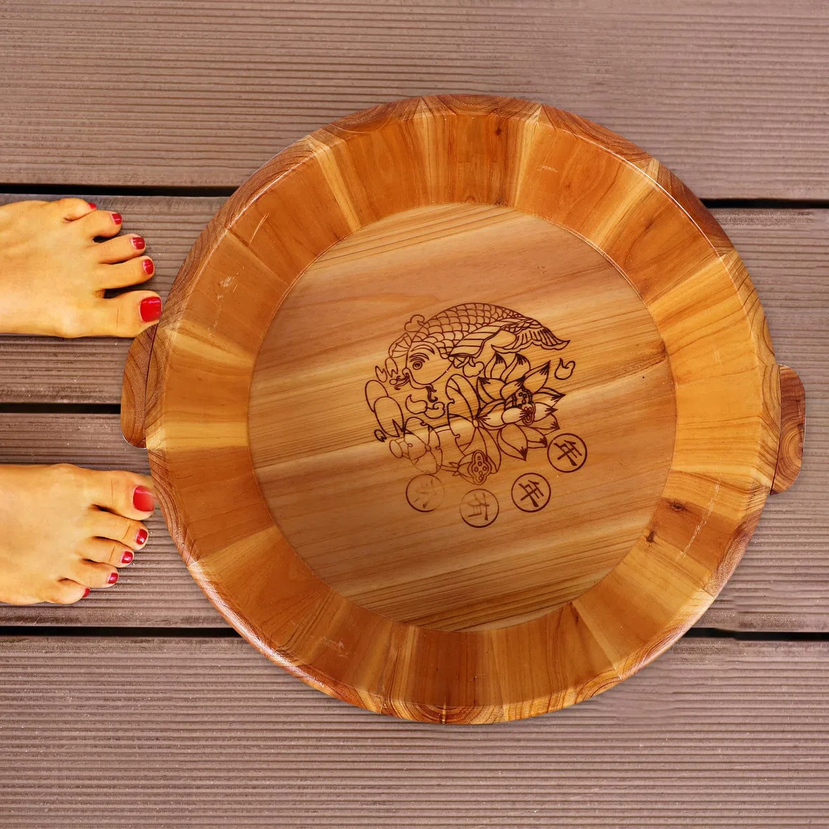 Fußbadewanne aus Holz mit Breiten Griffen Multifunktionales Sitzbad und Handbad für Fußpflege Leichtes Design für Zuhause Geeignet für Eltern und Freunde