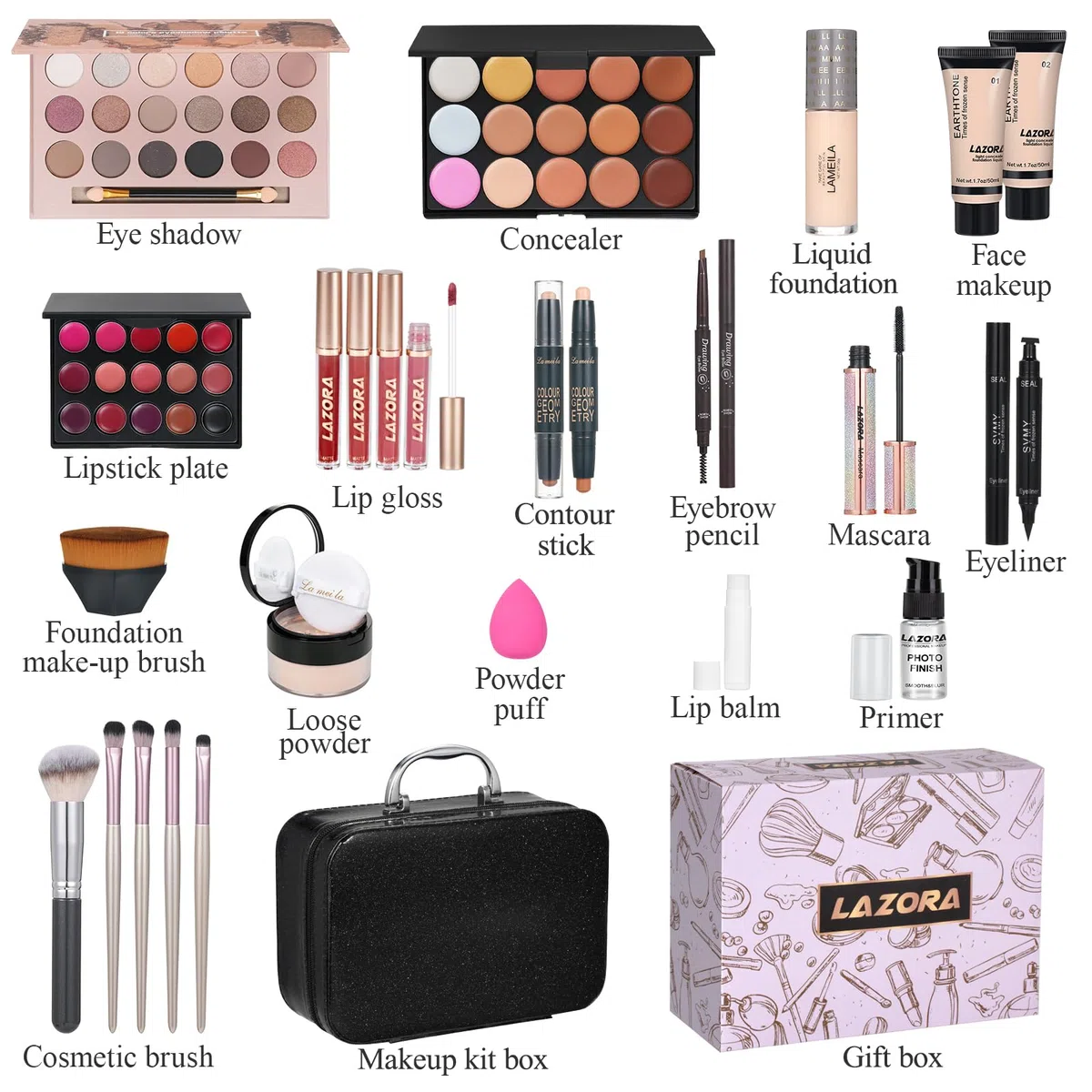 Make-up-Set für Frauen, komplettes Set, Urlaubs-Geschenk-Box, unverzichtbares Starter-Bundle, enthält komplettes Make-up-Set
