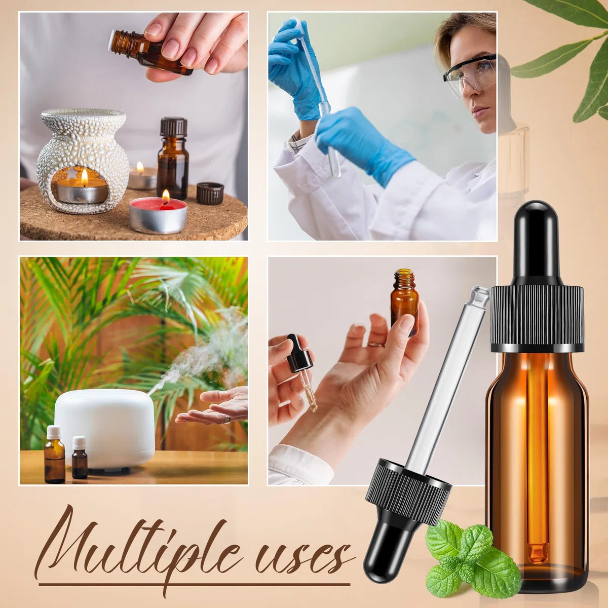 Lallisa Tropfflaschen für ätherische Öle, Glas-Tropfflaschen mit Augentropfenspender, Tropfflaschen mit 5 Trichtern, 5 Pipetten, 3 ml, 100 Etiketten für ätherisches Öl, Parfüm (bernsteinfarben, 15 ml