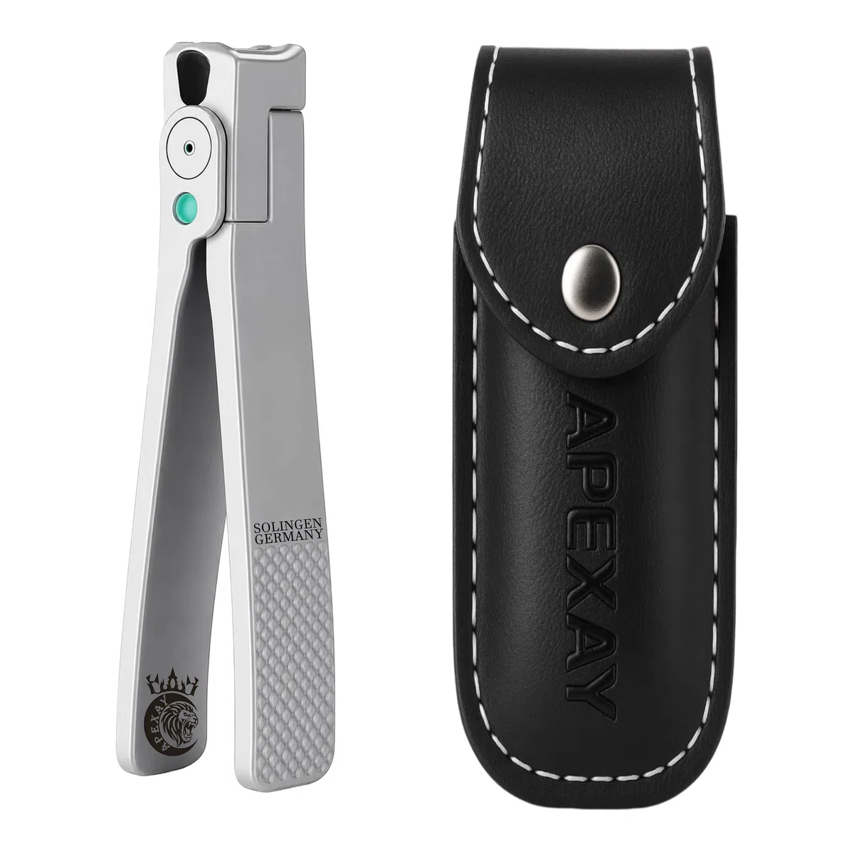 Made in Solingen, Deutschland - Apexay Profi Nagelknipser - chirurgischer Edelstahl | Reisegröße Maniküre & Pediküre Werkzeug im Echtlederetui | Ethisch hergestellt in Solingen, Deutschland (Grau)