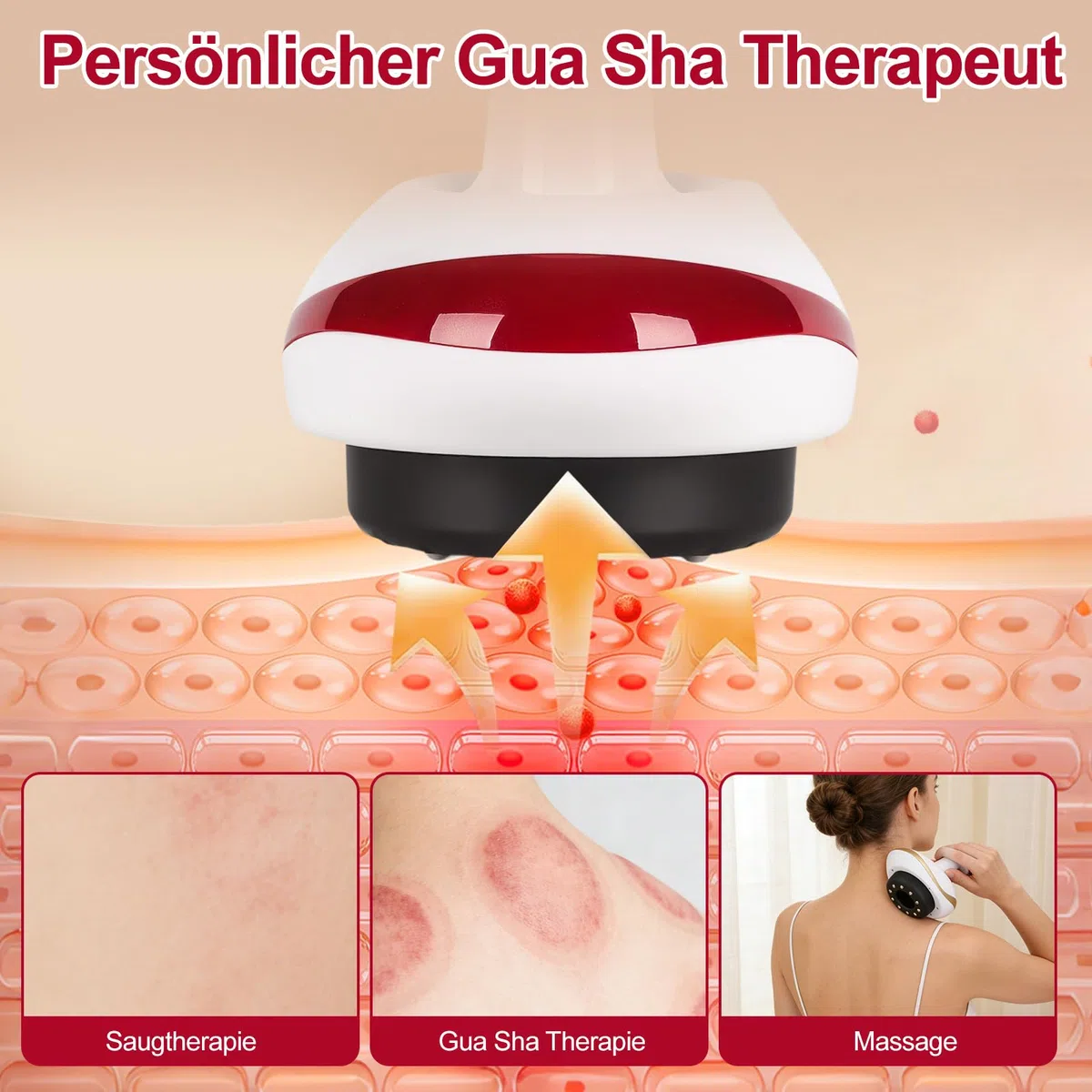Lymphdrainage Gerät Cellulite Massagegerät,4-in-1Massagegerät mit Vakuum-Schröpftherapie&Gua Sha Elektrisch,schröpfgerät elektrisch zur Hautstraffung&Durchblutung,Anti-Cellulite Massage für den Körper