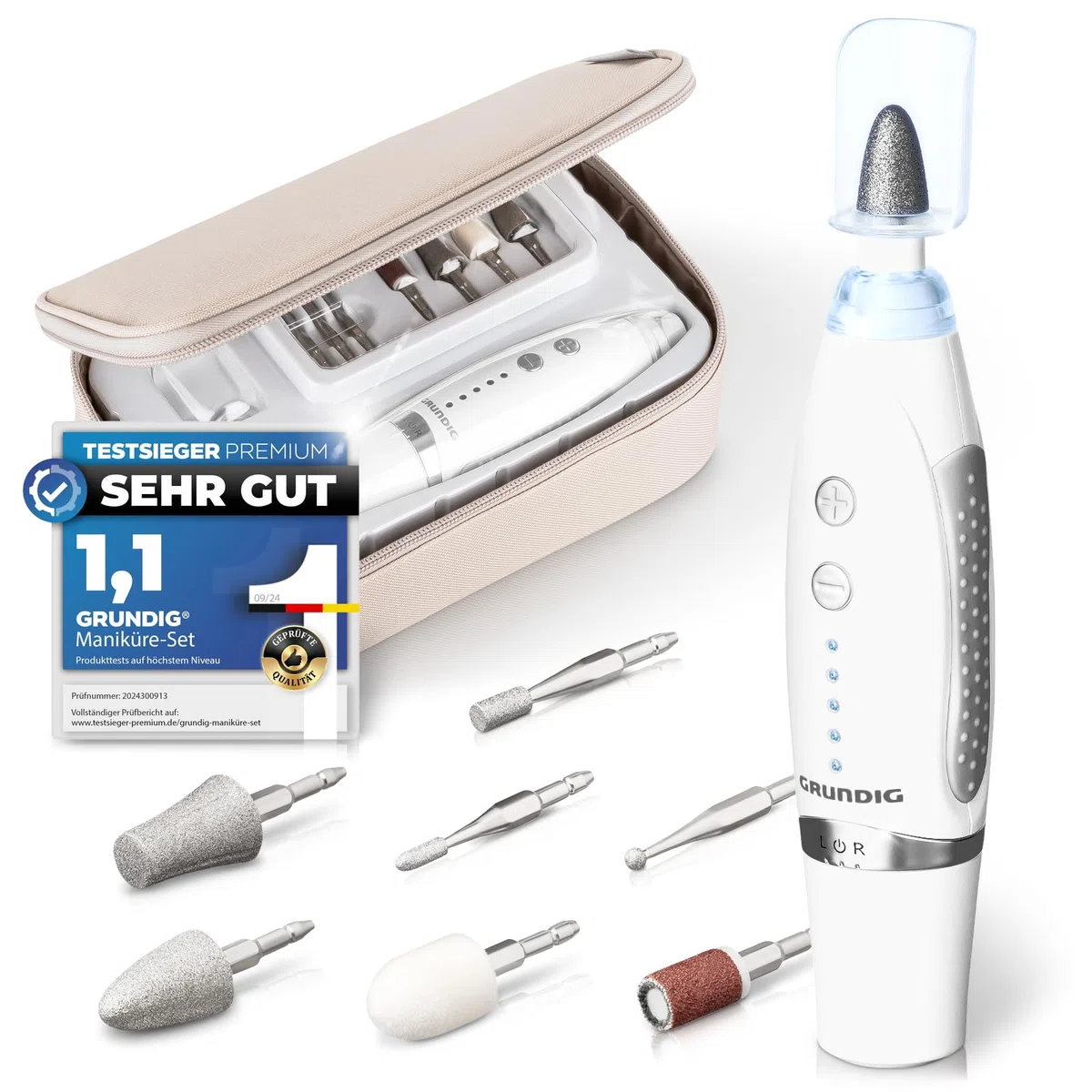 GRUNDIG Maniküre Set elektrisch - Schöne Nägel dank Power LED und 17tlg Saphir Zubehör Pediküre Fußpflege Set & Maniküre Set mit Zubehör Nachbestellmöglichkeit elektrische Nagelfeile (Maniküre Set V2)