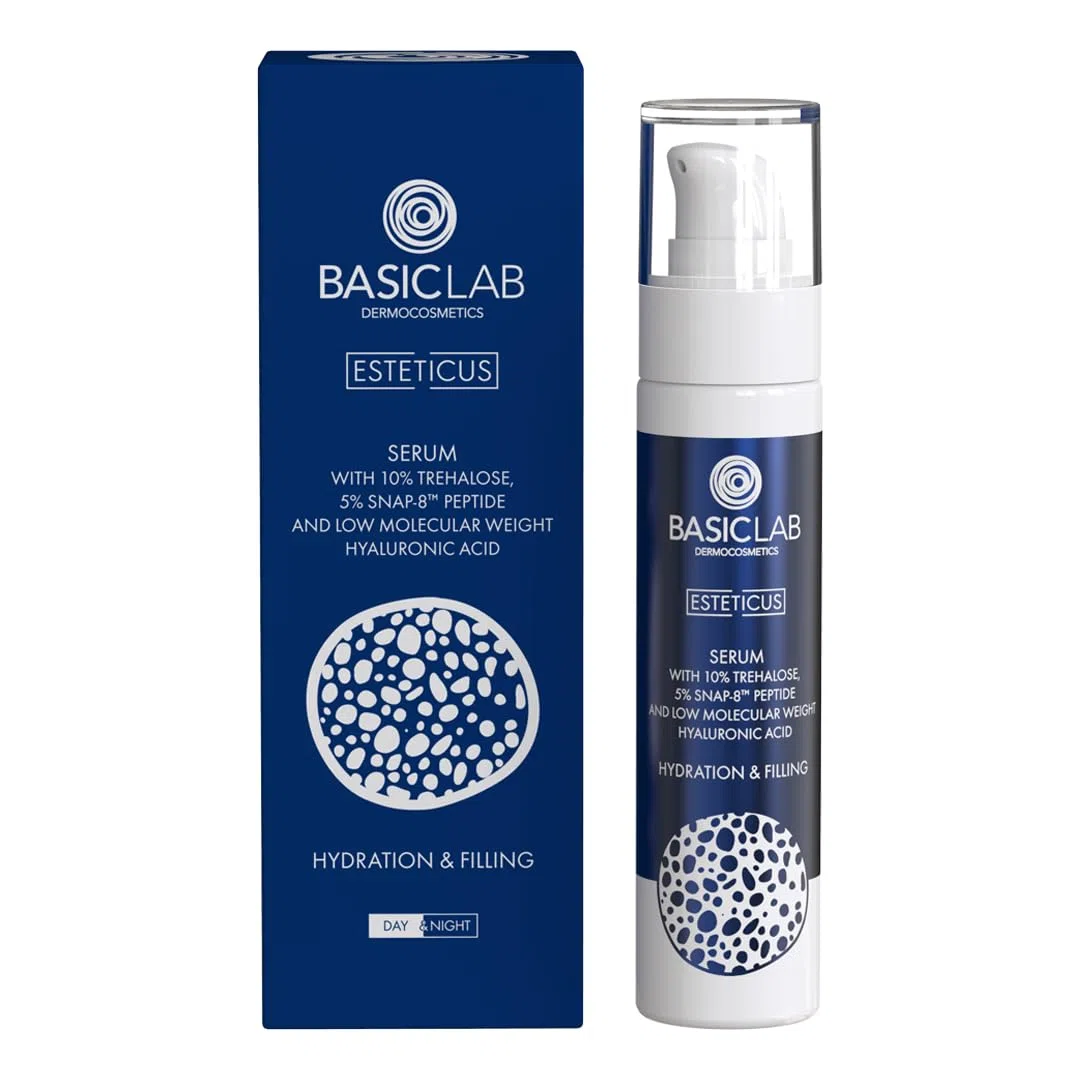 BasicLab Dermocosmetics Gesichtsserum mit Trehalose |50 ml | Für Frauen und Männer, geeignet für den Einsatz Tag und Nacht. Feuchtigkeitsspendend, aufbauend, regeneriert Falten.