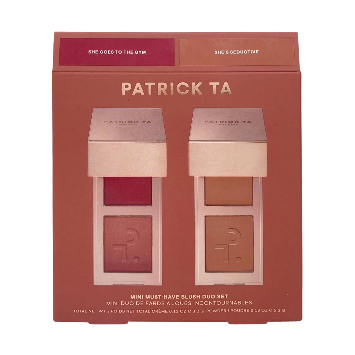 Patrick Ta Mini Must-Have Blush Duo Set Limited Edition | She Goes To The Gym & She's Seductive | Rouge in Creme + Puder | Leuchtendes Finish | lange Lebensdauer