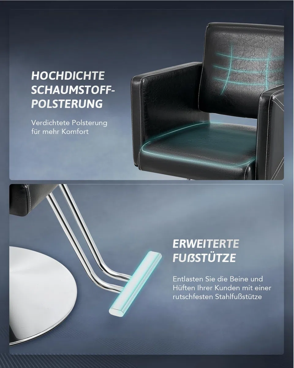 CO-Z Friseurstuhl 150kg Belastbarkeit Hydraulischer Barber Chair 360° Drehbar 15cm Höhenverstellbar Salon Chair 11cm Dickem Kissen Stahlsockel