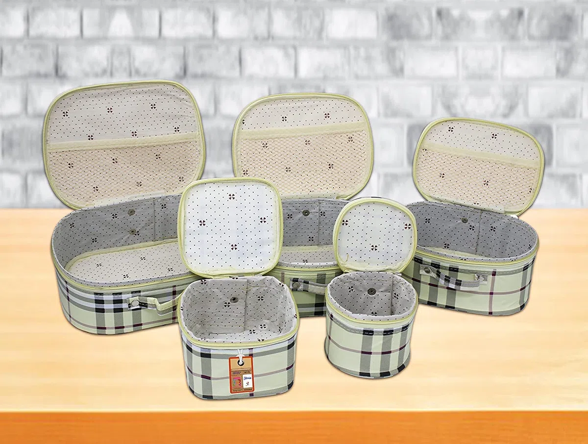 atorakushon Kosmetiktasche / Kulturbeutel, Stoff, kariert, 5 Stück, für Reisen, Kosmetikbeutel, Kleiderschrank, Organizer, Schmuckbeutel, Cream, Standard, Neu