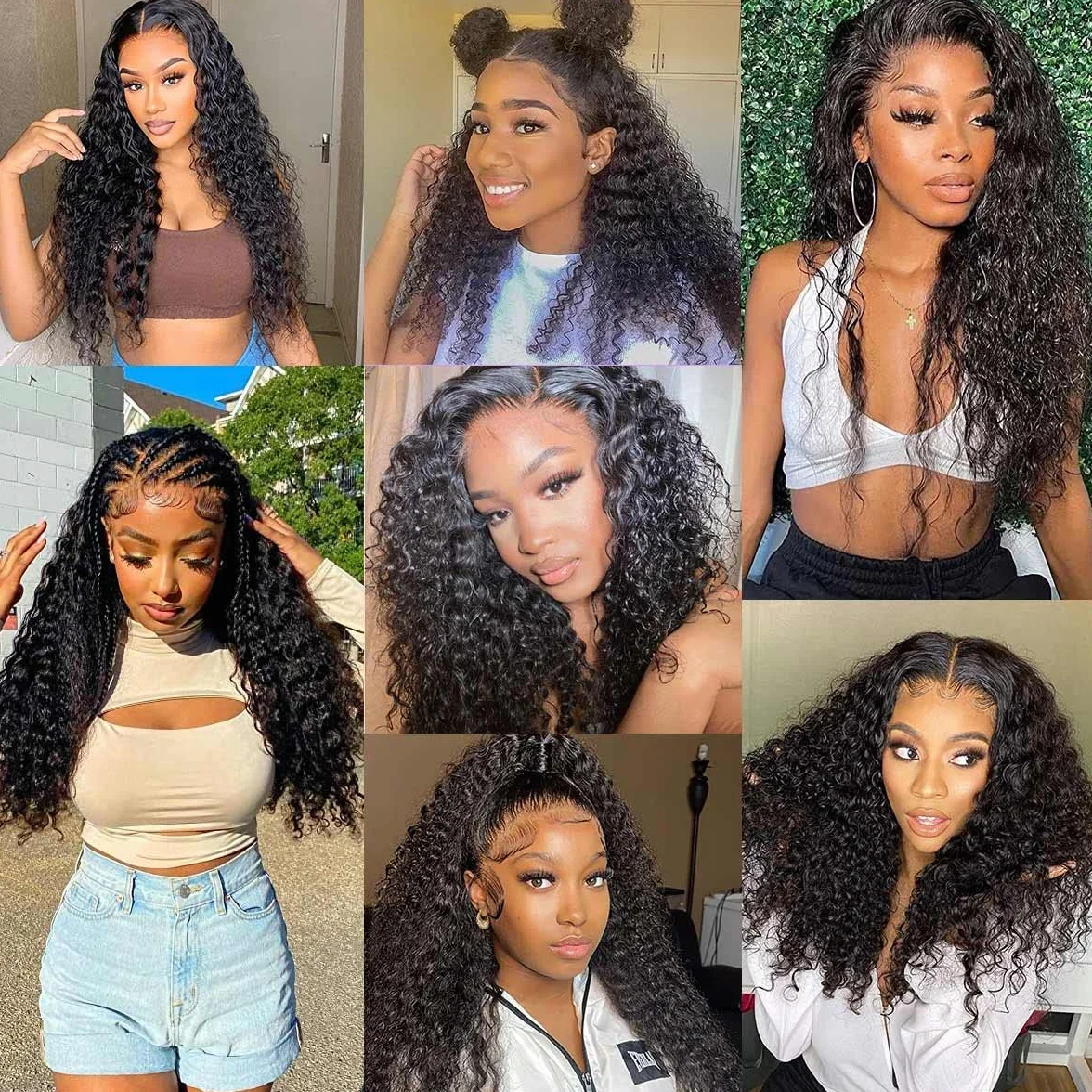 Rebasar Deep Wave 13x4 Lace Front Wigs Human Hair 26 Zoll Menschliches Haar Perücke für Damen 150% Dichte Brazilian Curly Human Hair Wig with Baby Haar Natural Color