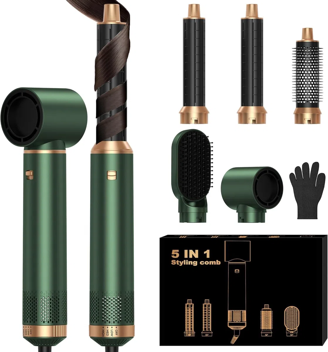 OKWRAP Haarstyler Hair Styler Set Hairstyler 5 in 1 1000W, Multistyler Haare Föhn mit Automatischer Lockenstab Hair Dryer Brush Rundbürste Föhn Haarglätter für Glätten, Trocknen, Volumen, Locken
