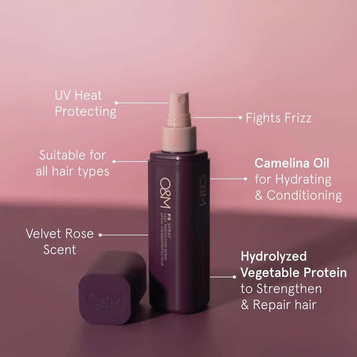 O&M PS Spray (150ml) – Hitzeschutz & UV-Schutz für alle Haartypen – Leichtes Pflegespray mit Camelina-Öl & Schwarzfichtenrinde – Vegan & tierversuchsfrei, ohne Sulfate & Silikone