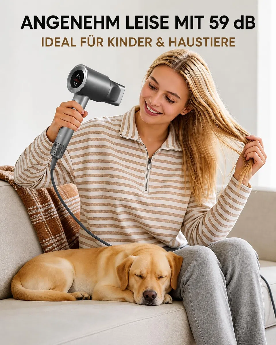 Profi Haartrockner mit LED-Display, 110.000 U/min Brushless Motor, 200 Mio. Plasma-Ionen, Schnelles Trocknen, Ultra Leise, Leichtgewicht, Diffusor inklusive, Für Glattes Haar&Weniger Frizz
