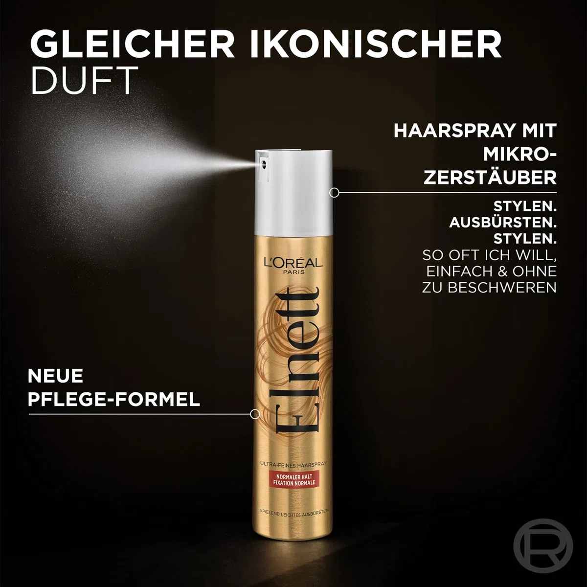L'Oréal Paris Elnett Ultra-Feines Haarspray Halt & Schutz, Styling Spray mit Ceramide, Zum Stylen und Fixieren der Frisur, Sehr starker Halt, Ohne Silikone, 6 x 300ml