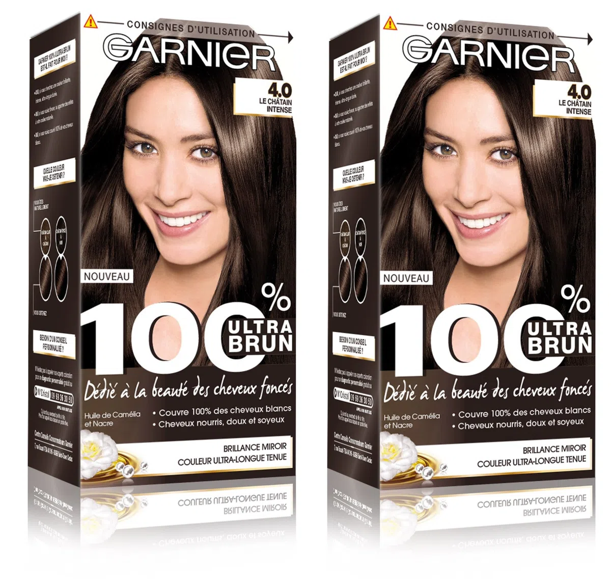 Garnier 100% Ultra Braun Haarfarbe 4.0, intensives Braun, 2 Stück