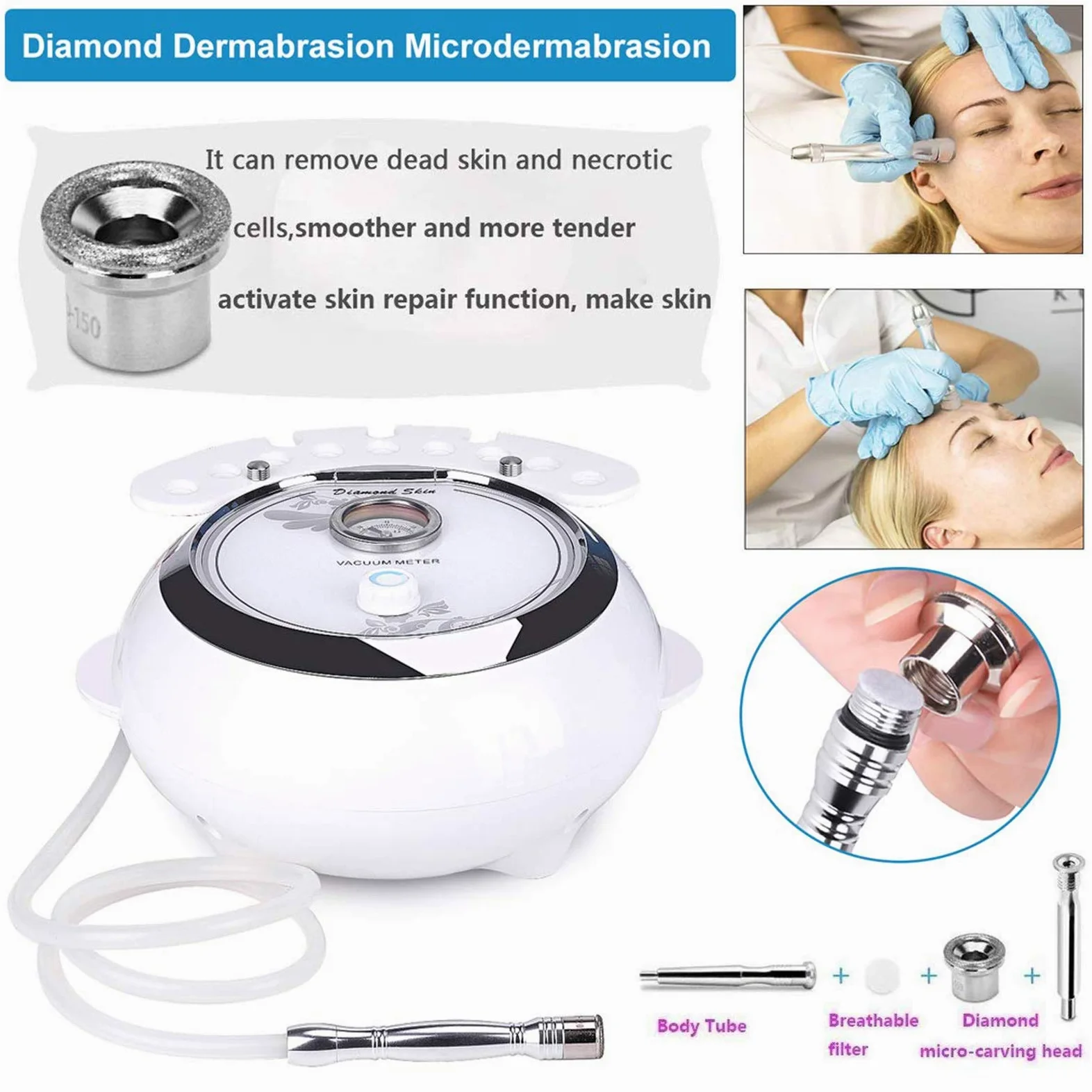TwoWin Diamant Mikrodermabrasion Dermabrasion Maschine, 3 in 1 Professionelle Hautverjüngung Akne Faltenbehandlung Salonausstattung für Gesicht mit Vakuum und Spray (Starke Saugkraft: 65-68 cmhg)