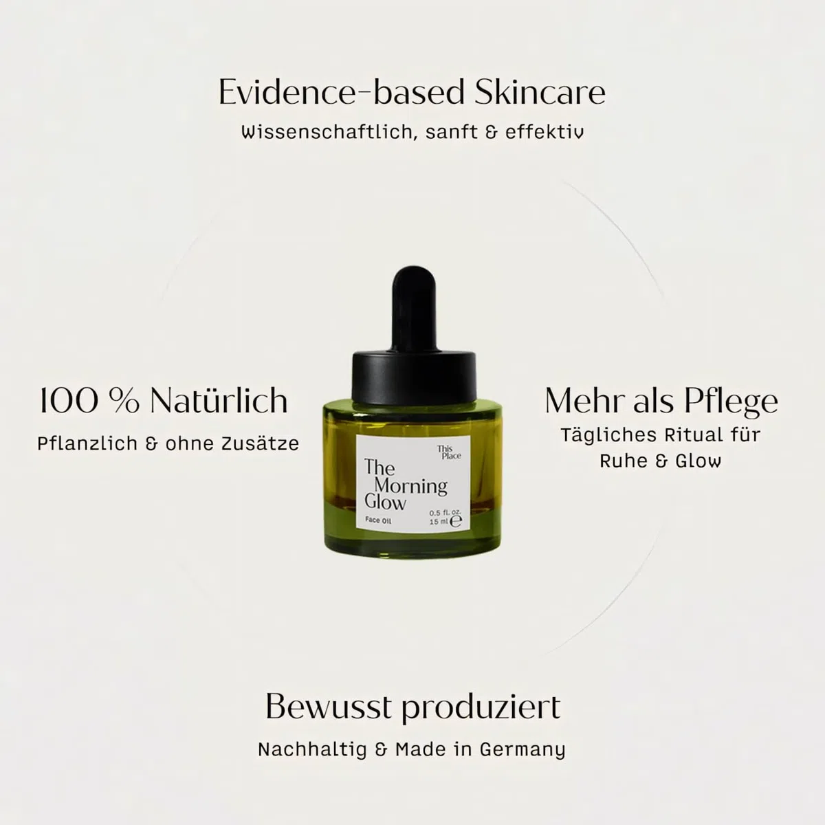 This Place The Morning Glow Gesichtsöl, Schnell Einziehend, 15 ml | Feuchtigkeitsspendend, Antioxidativ und Ausgleichend für Strahlende Haut, mit Traubenkernöl, Vitamin C und Squalan