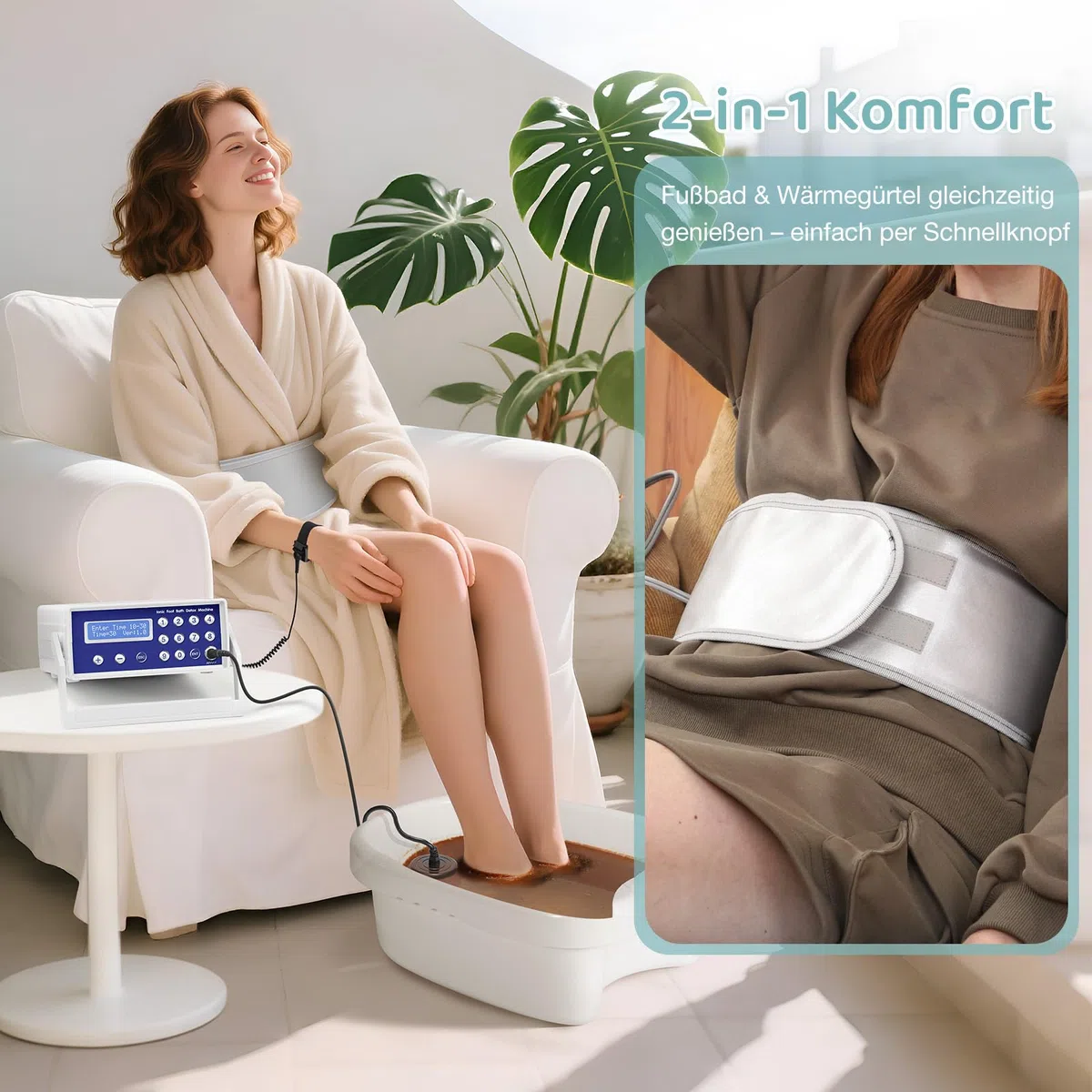 Ionen Fußbad 2026 Upgrade Professionelles Detox Fußbad mit LCD-Display inkl. Heizgürtel, 1 Ionendüse & Reinigungspad, Für Zuhause, Wellnessstudio perfektes Geschenk (mit Becken)