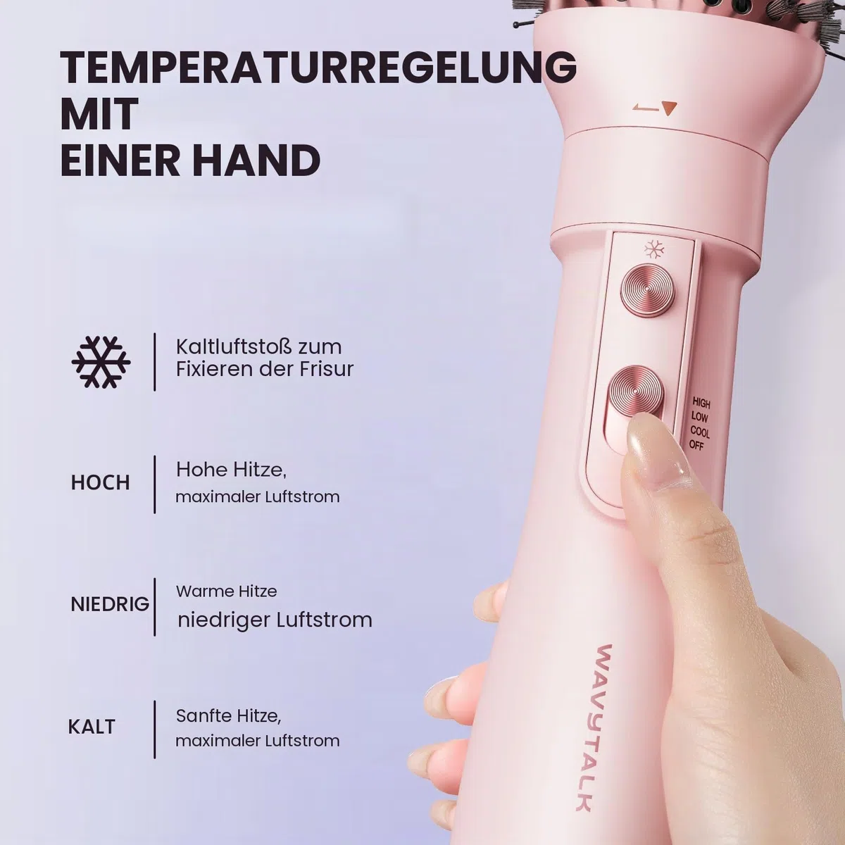 Wavytalk Warmluftbürste, 5 in 1 Hairstyler, Föhnbürste zum Trocknen und Stylen in One Step, AIR SCULPT Für Schnelles Volumen, Locken, Glätten, Salon-Blowouts, 3 Temperaturen, Zartrosa