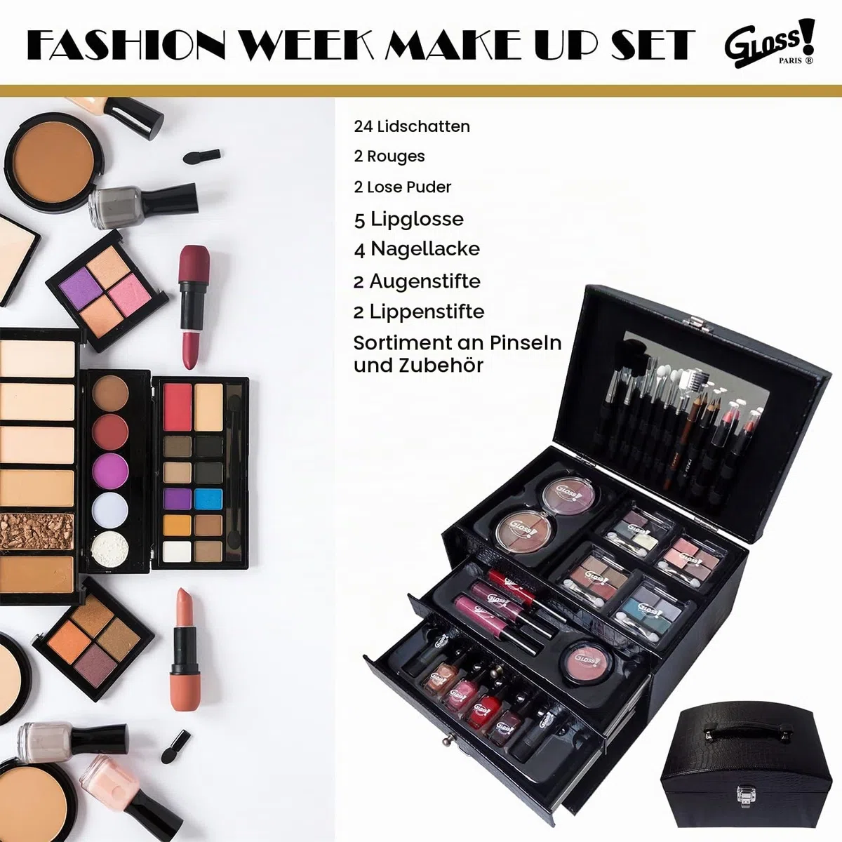 GLOSS ! Make-up-Koffer BEAUTY CASE – Beauty- & Aufbewahrungsset – Geschenkidee für Frauen, Weihnachten, Geburtstag, Valentinstag, Lehrerin, Muttertag - COFFRET
