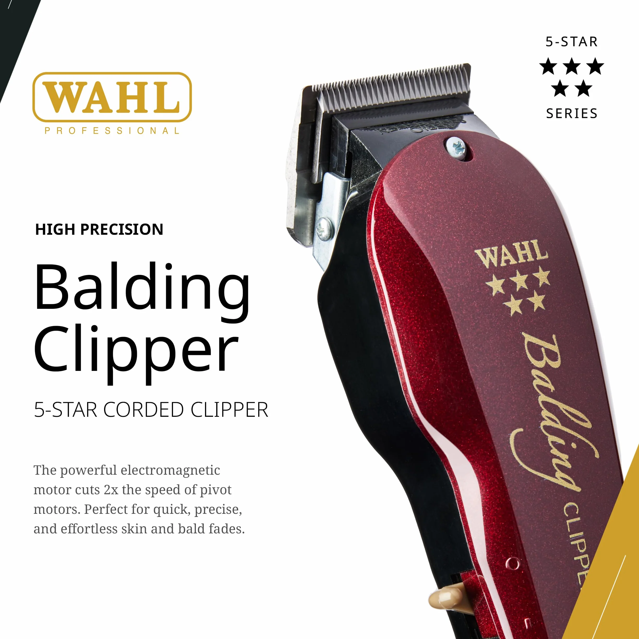 Wahl Balding, Glatzenschneider nah an der Kopfhaut, Schwarz/Rot | Glatzenschneider mit Zero-Overlap, V5000-Motor, präzisionsgeschliffene Klingen, 2 Aufsätze 1,5 und 4,5 mm, kabelgebunden