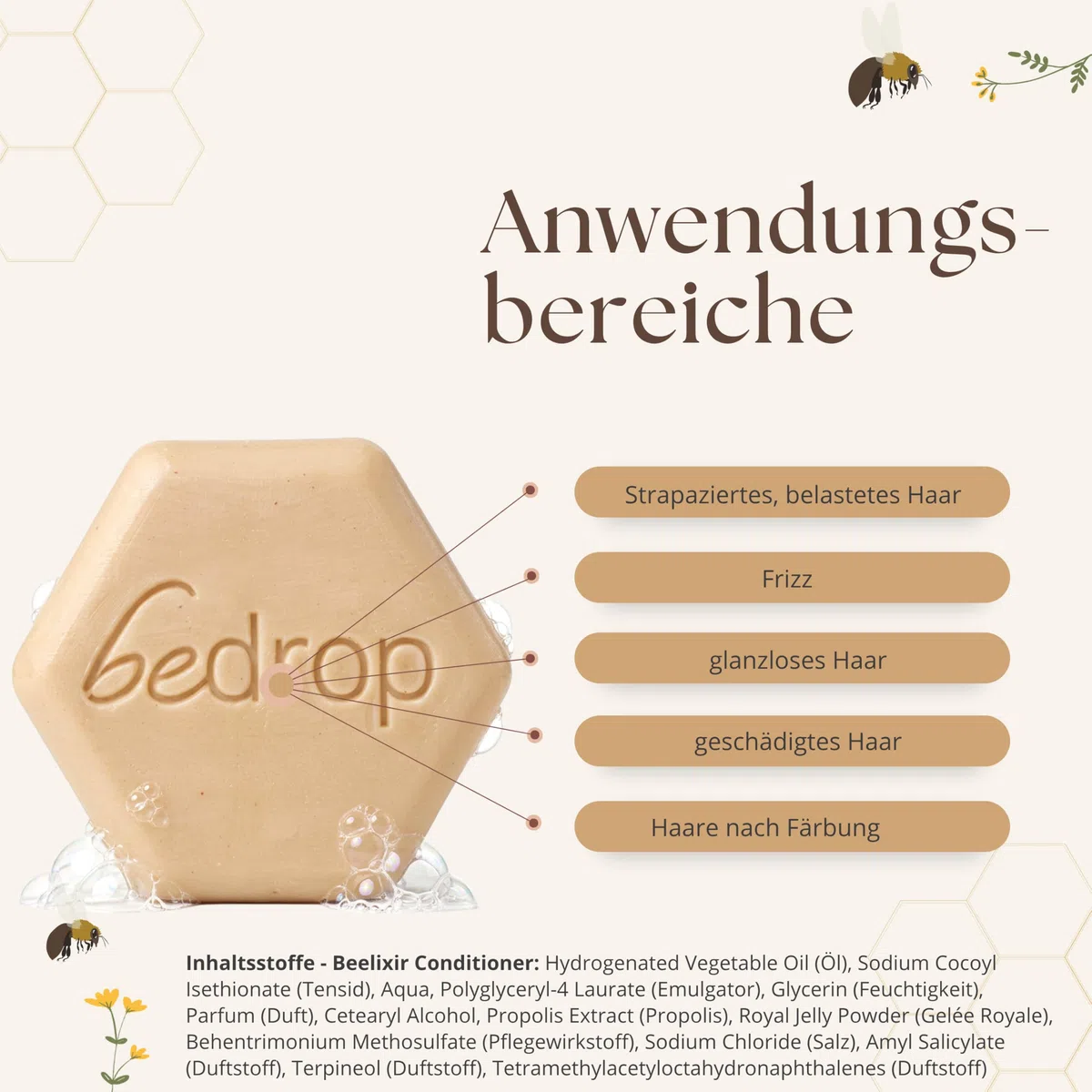 bedrop Hair Care Set | BEELIXIR Haaröl Hair Oil, Gelée Royale festes Shampoo, BEELIXIR fester Conditioner bei beanspruchtes Haar & Haarwachstum mit Rosmarinöl, Propolis & Manuka Honig