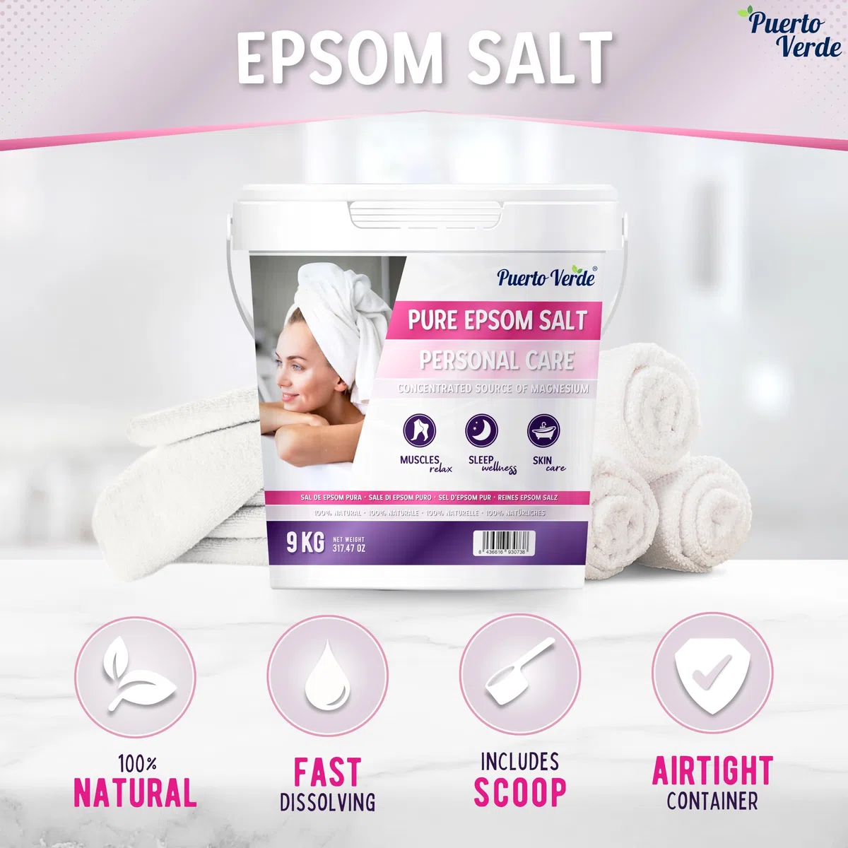 • Epsom Salz 9 Kg. Konzentrierte Magnesium Quelle. Bittersalz aus 100% Natürlichem Ursprung. Badesalz für Muskelkater, Stressabbau & Guten Schlaf. Europäische Produktion.