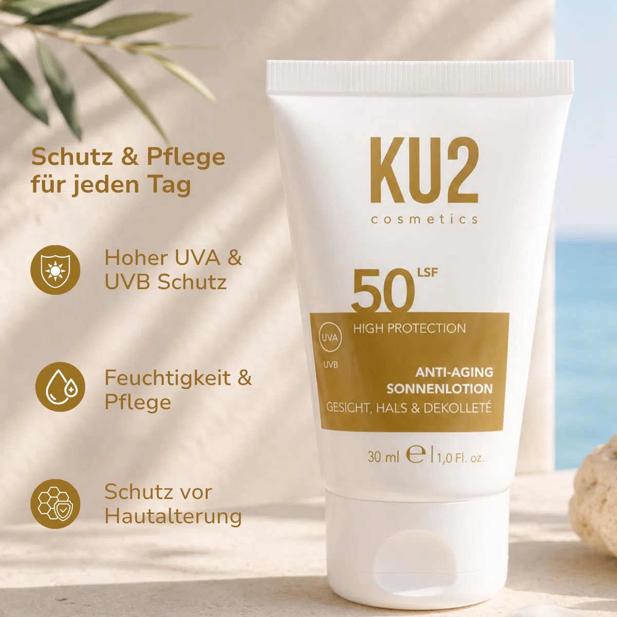 KU2 Anti-Aging Sonnenschutz X 3 – Sonnencreme Gesicht LSF 50 + Sonnenlotion Körper & Gesicht LSF 30 + Sonnenspray SPF 30 – UVA/UVB Schutz – Feuchtigkeitsspendend