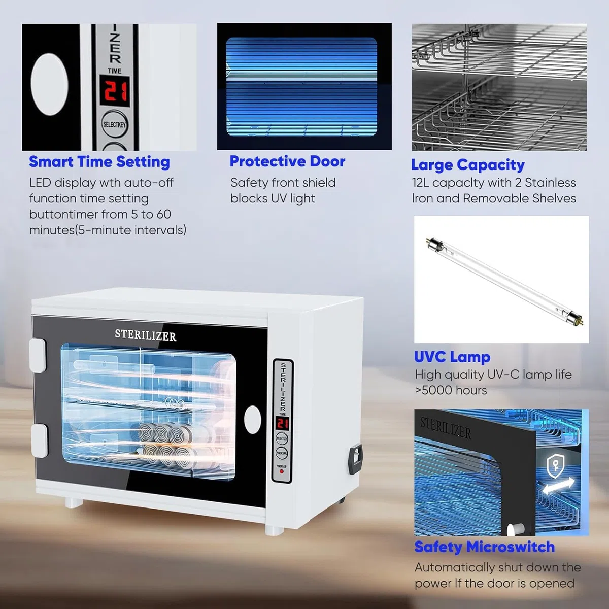 UV Sterilisator,12L Sterilisator Nagelstudios mit hoher Kapazität,medizinischer Sterilisator mit Timereinstellung,LED UV Licht Sterilisator für den Einsatz zu Hause,Friseursalon,Schönheitssalon,Spa
