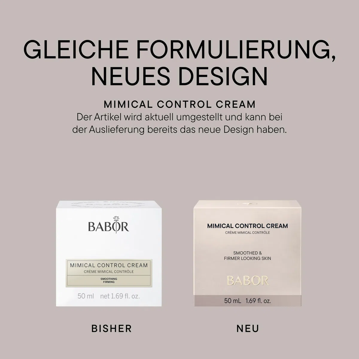 BABOR CLASSICS Mimical Control Cream, Leichte Gesichtscreme für trockene Haut, Gegen Mimikfalten und Mikroverspannungen, Vegane Formel, 50 ml