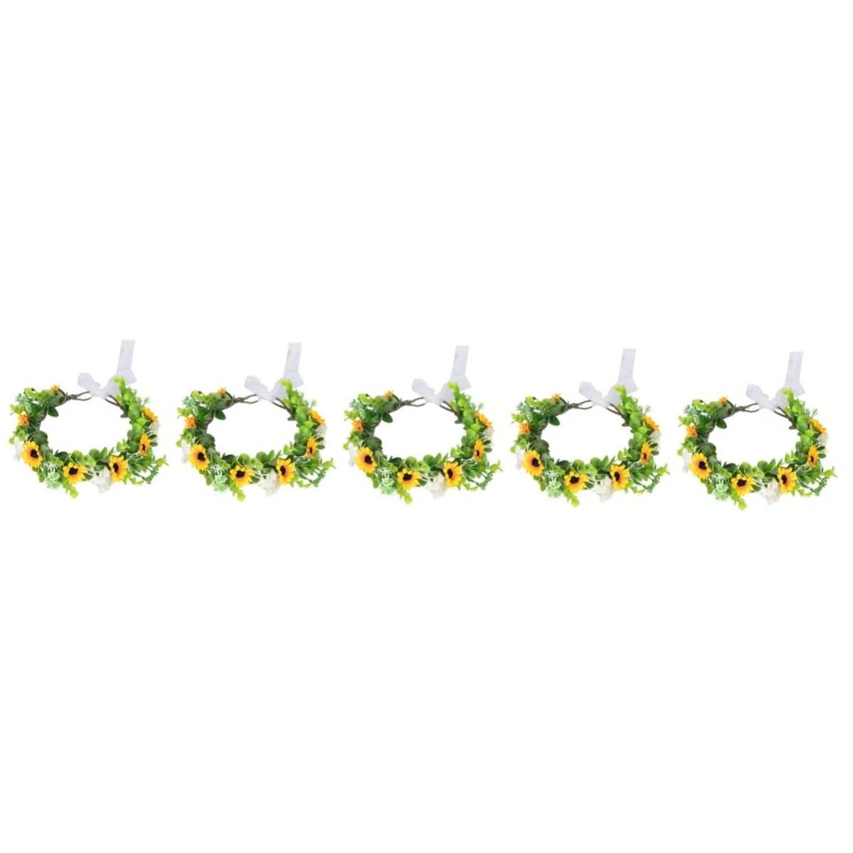 ABOOFAN 5 Stück künstlicher Girlanden-Kopfschmuck Hochzeit heiraten Kopfbedeckungen Dekorationen Gelb stirnband Haarband Blumenkronen-Kit Blumenkrone für die Braut Plastik