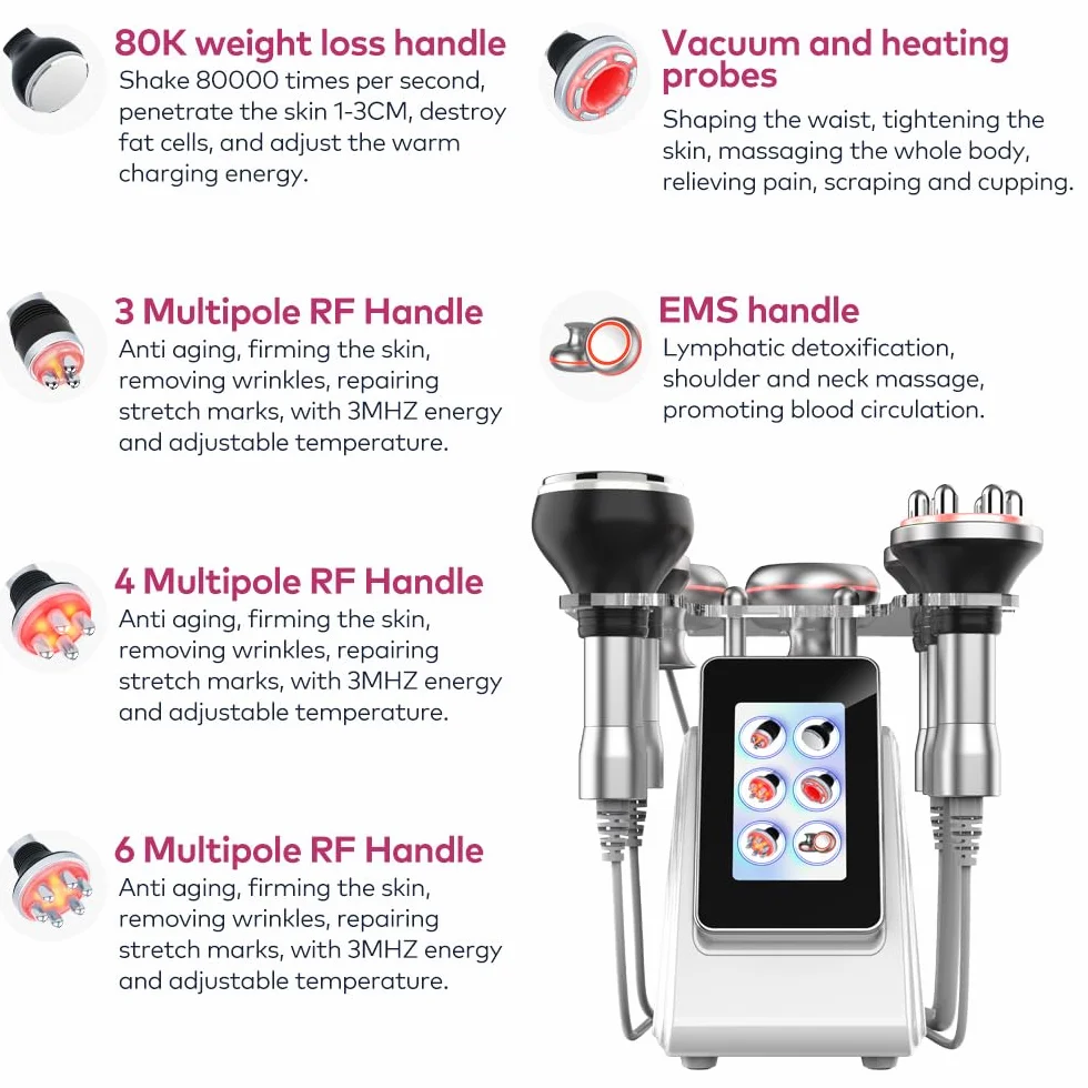 Elitzia 6-in-1 Körperformende Kavitation 80k Maschine Fettverbrennung Vakuum RF EMS Hautstraffung Radiofrequenz Ultraschall Salon Spa Heimgebrauch ETD148