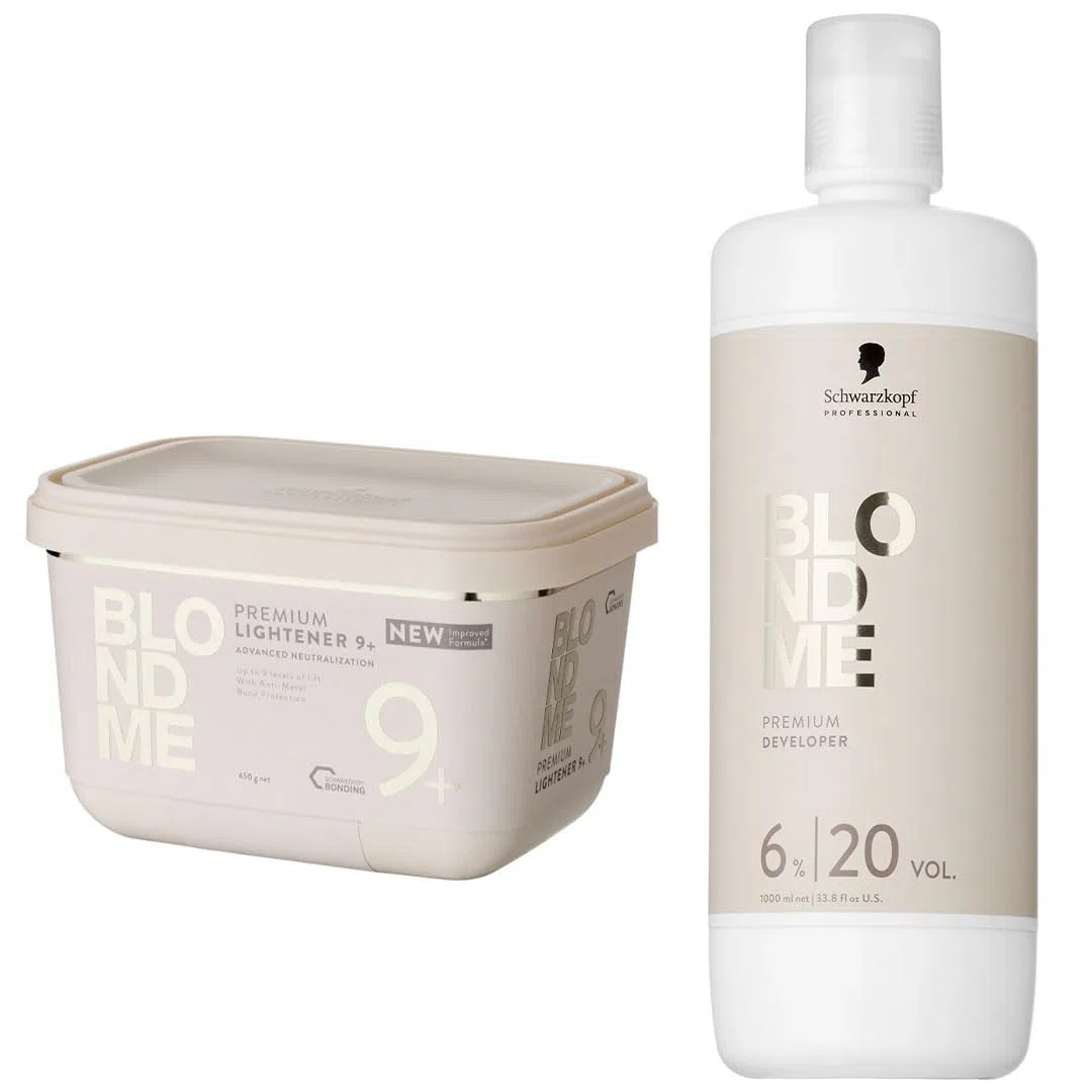 Schwarzkopf PROFESSIONAL DUO BLOND ME PPL9+ Pulver Comp. Schwarzkopf - Premium Blondierung 450g Lightener 9+ & Blond Me Supreme Blonde Hair Quality Care 9% 20 Vol Developer 1000ml