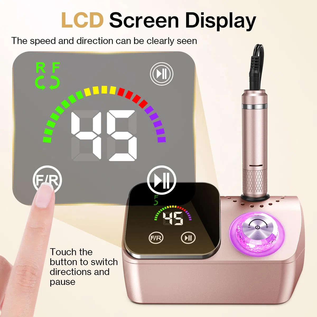 Cadrim Nagelfräser, 45000 U/min Nagelfräser für Gelnägel, Elektrische Nagelfeile Maniküre Pediküre Set mit LED-Display, Professionelle nagelfeile für Gelnägel und Acrylnägel (Roségold)