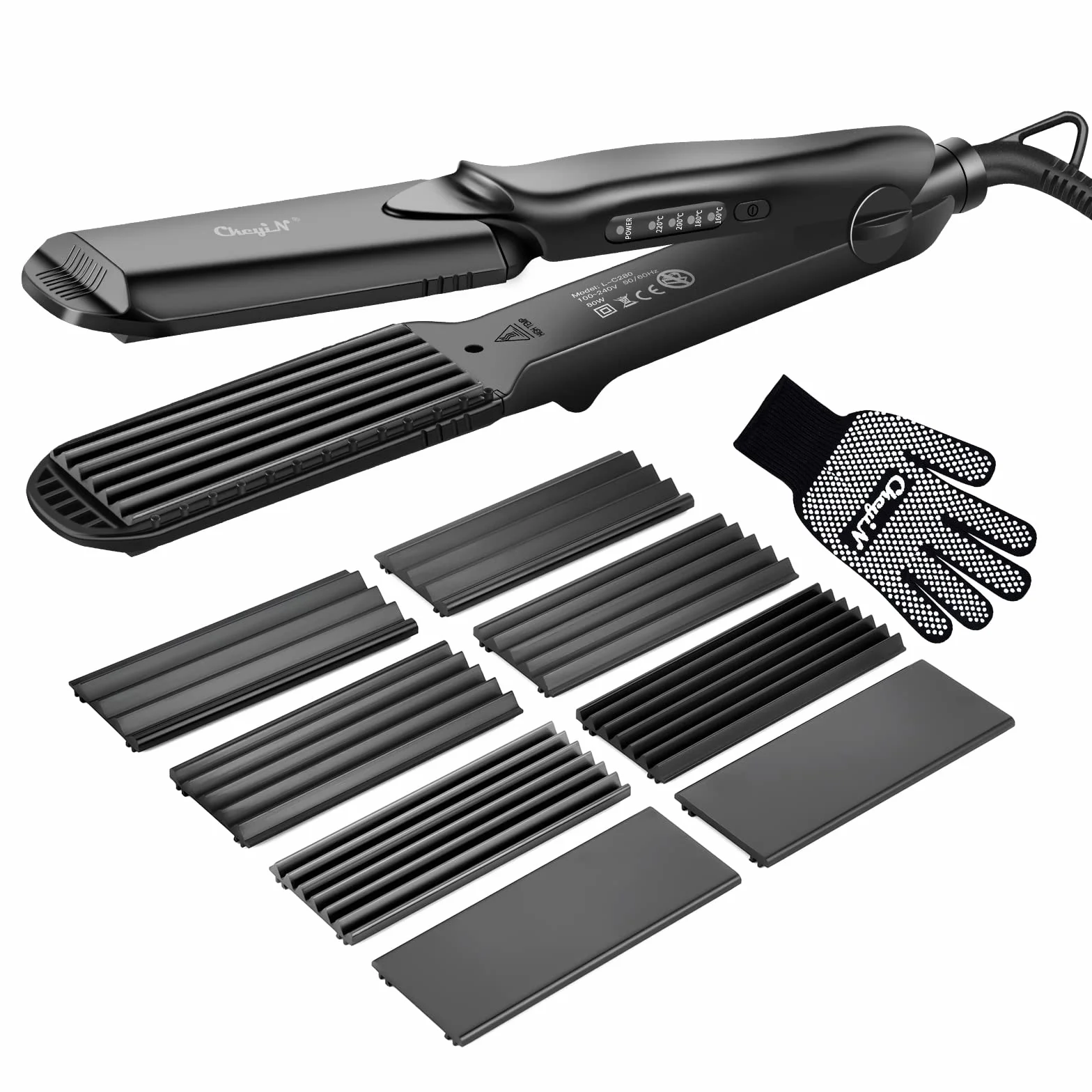 CkeyiN Kreppeisen für Haare,4 in 1 Haarglätter Glätteisen Keramik,Multistyler Glätteisen Set Welleneisen Temperaturregelung Glattes und Hair Crimper
