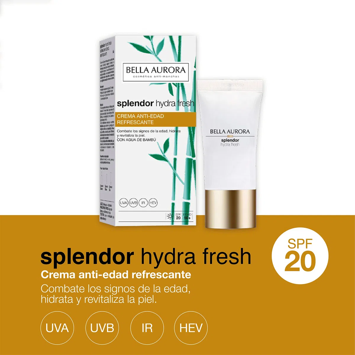 BELLA AURORA Splendor Hydra Fresh 50 ml, erfrischende Anti-Aging-Gesichtscreme, 24 Stunden Feuchtigkeit, Anti-Falten, LSF20-Schutz, für trockene Haut, Frische und Komfort, mit Bambuswasser