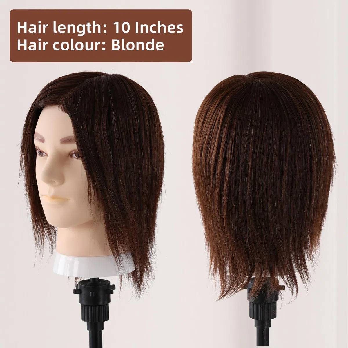 Mann Frisierkopf 100% Echthaar, Frisurenkopf Männlicher Haarschnitt Übungskopf mit Haar, Friseur Kopf Mannequin Head Puppenkopf mit Tischklemme und Kammgarnitur