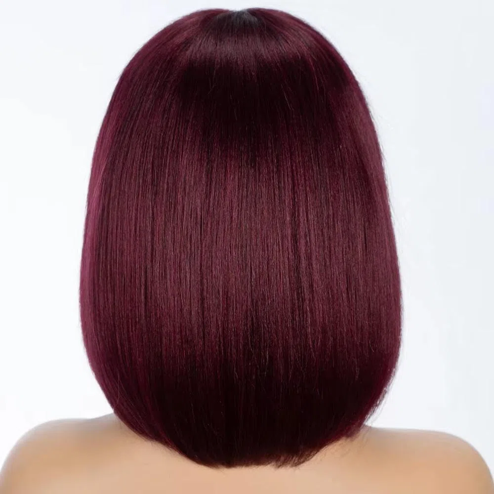 Haarpflege 10 Zoll Gerade Bob Echthaarperücke Mit Pony Für Frauen 100% Tragefertig(Rood,8inches)